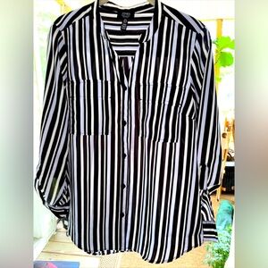 Jones New York Striped Button Up Top